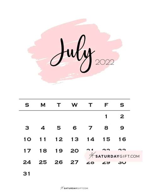 July 2022 Calendar Aesthetic